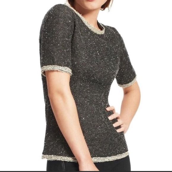 CAbi Coco Shell Tweed Short Sleeved Sweater - Picture 1 of 5